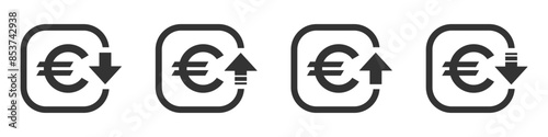 Cost reduction and increase icon. Euro decrease and increase vector icons