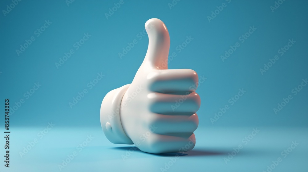 3D render of a thumbs-up hand sign on a blue background, symbolizing approval, success, and positive feedback. 3D render of a thumbs-up hand sign on a blue background, symbolizing approval, success, and positive feedback.