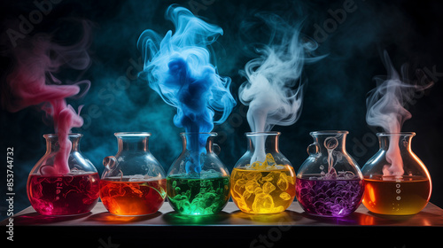 Colorful Chemical Reactions in a Dark Laboratory photo