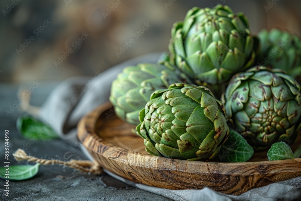 Obraz premium Fresh Artichokes in Rustic Bowl