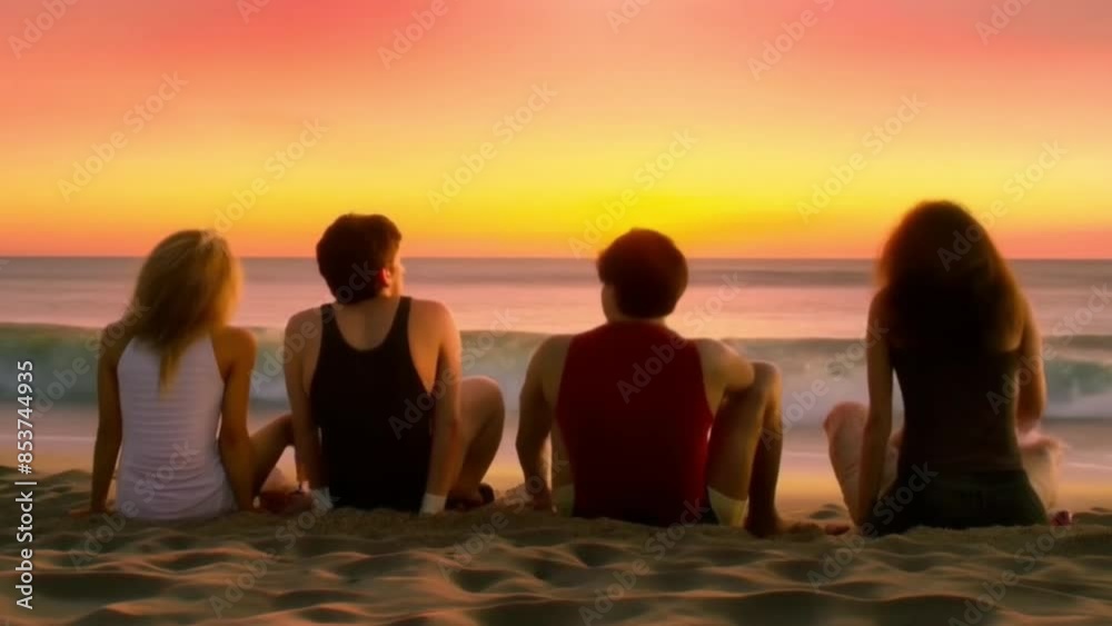 short animation about the adventures of a group of friends enjoying a summer vacation at the beach and enjoying the sunset