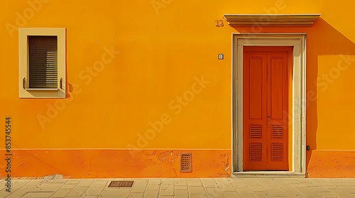 red door on the yellow wall 