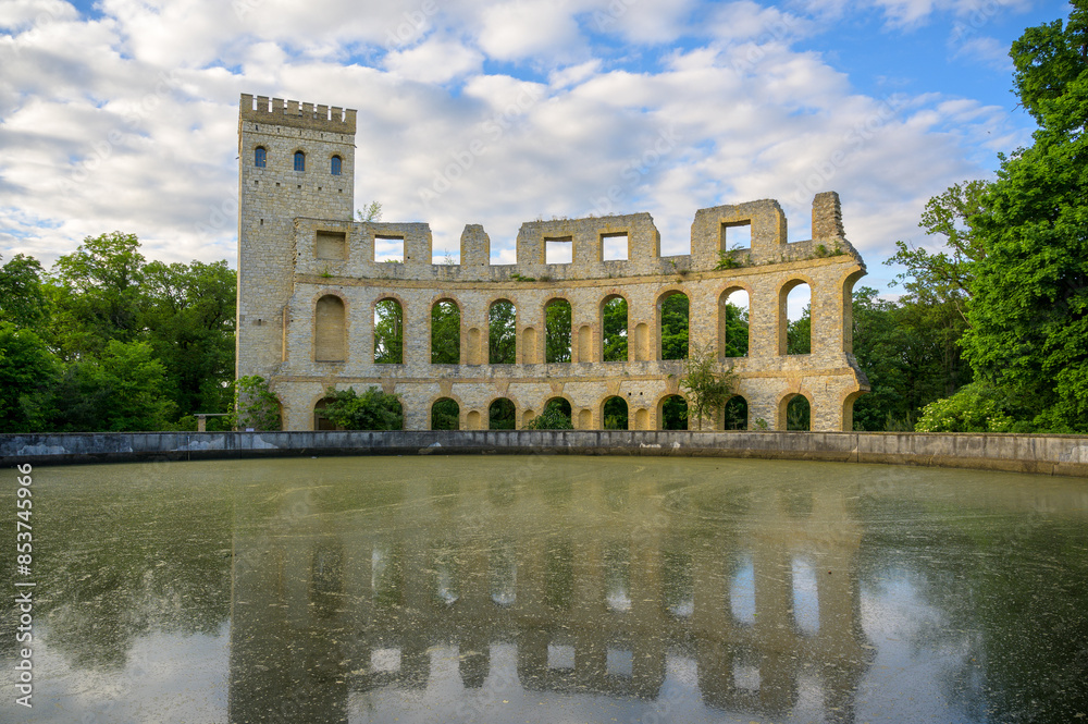 Potsdam, Germany - May 11, 2024: Panorama of the Ruins of the so-called Ruinenberg established 1748