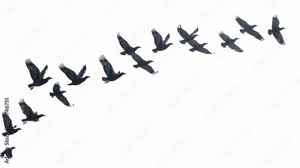 Birds in Flight on a White Background, Generative AI Birds in Flight on a White Background, Generative AI