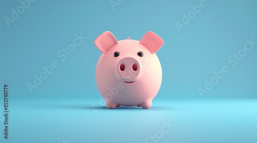 Cute pink piggy bank on a light blue background, representing savings and financial security. 3D Illustration. photo