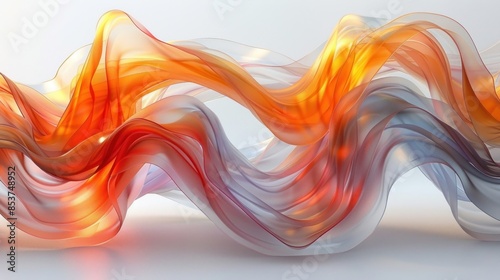 3d render abstract background. Transparent glossy glass ribbon. Curved wave in motion. 