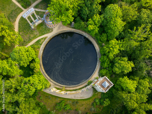 Obraz na płótnie Potsdam, Germany - May 11, 2024: Aerial View of the Ruins of the so-called Ruinenberg established 1748
w salonie