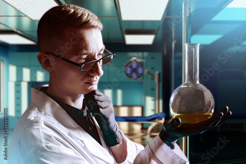 Man doctor with flask. Test...