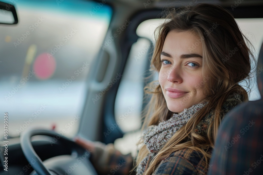 Young Woman Driving in Winter Young Woman Driving in Winter