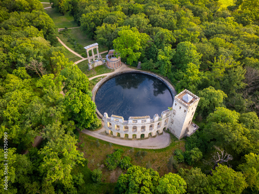 Potsdam, Germany - May 11, 2024: Aerial View of the Ruins of the so-called Ruinenberg established 1748