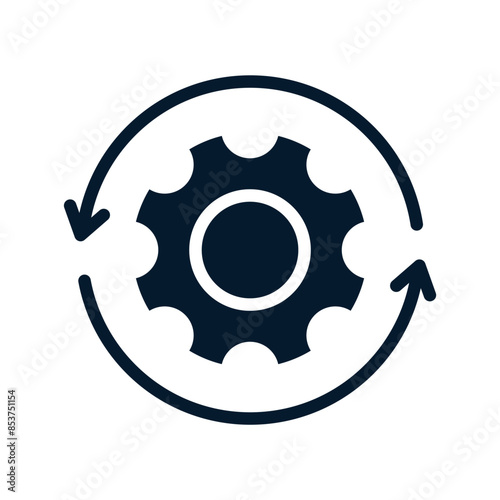 Concept work process, gear rotation. vector linear icon isolated on white background.