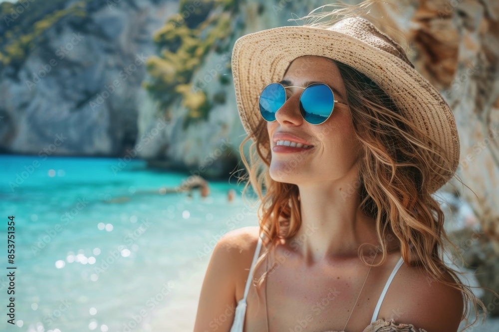 Woman Enjoying a Sunny Beach Day Woman Enjoying a Sunny Beach Day