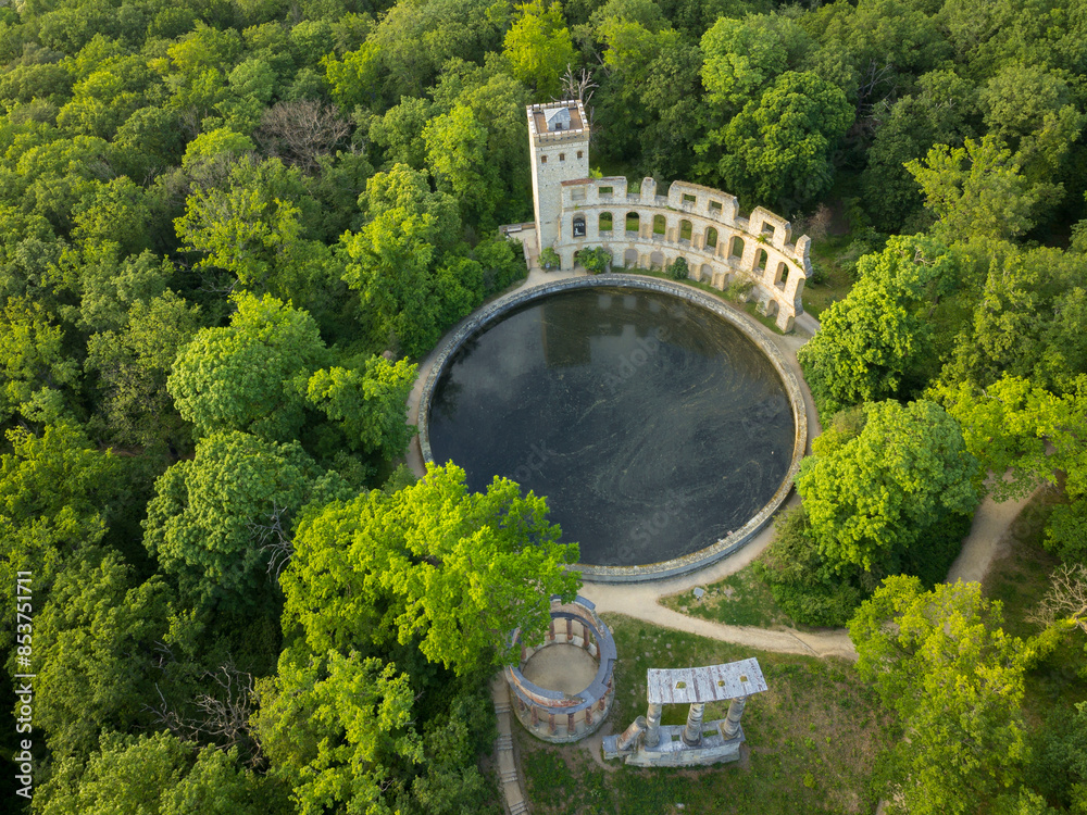 Potsdam, Germany - May 11, 2024: Aerial View of the Ruins of the so-called Ruinenberg established 1748