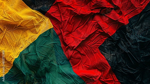 vibrant textile texture, red yellow green and black paint flag color background juneteenth photo