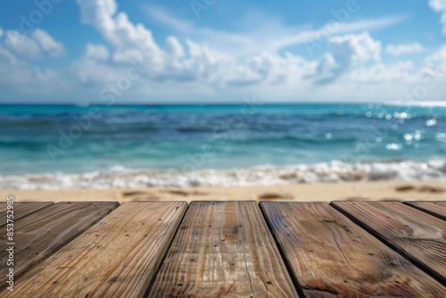 Tropical Beach Seascape with Wooden Plank Deck © Sandu