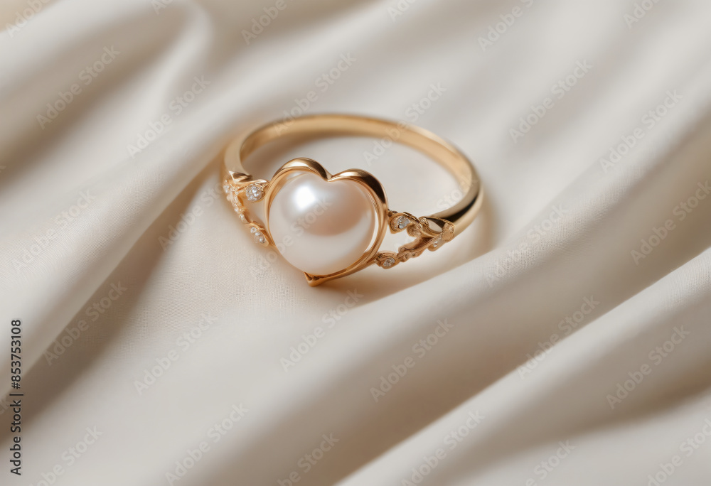 Pearl ring on white fabric Pearl ring on white fabric