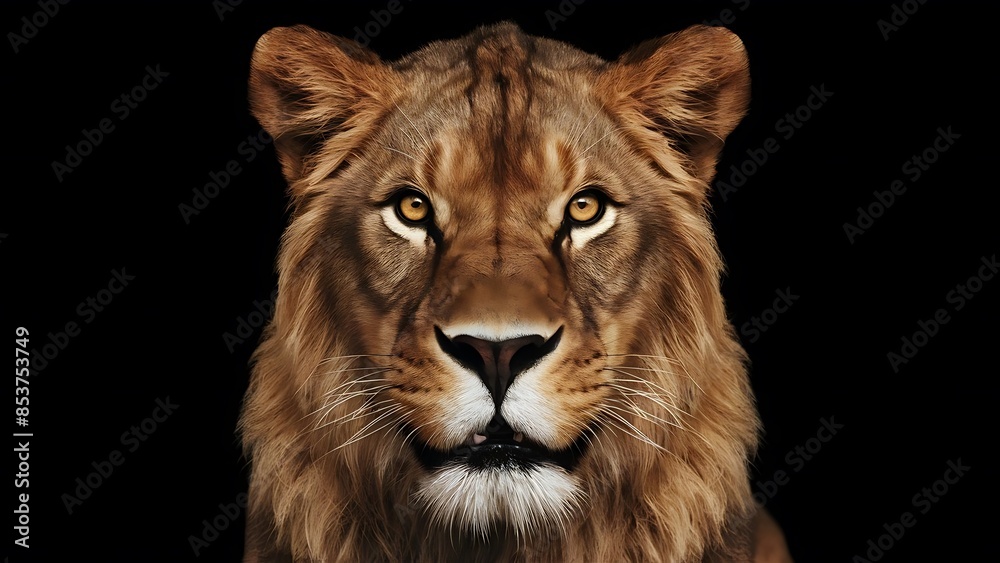 Fototapeta premium Portrait lion on the black Background. (High Quality Wallpaper Wild Photography)