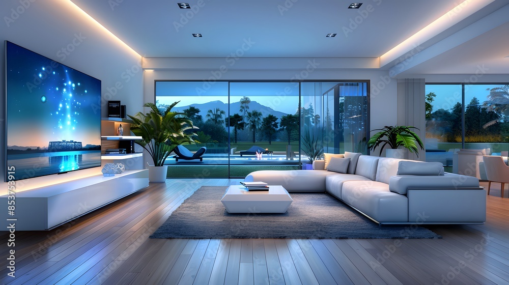 A smart home with AI-generated interior designs, highlighting futuristic furniture and decor. List of Art Media: Photograph inspired by Spring magazine. A smart home with AI-generated interior designs, highlighting futuristic furniture and decor. List of Art Media: Photograph inspired by Spring magazine.