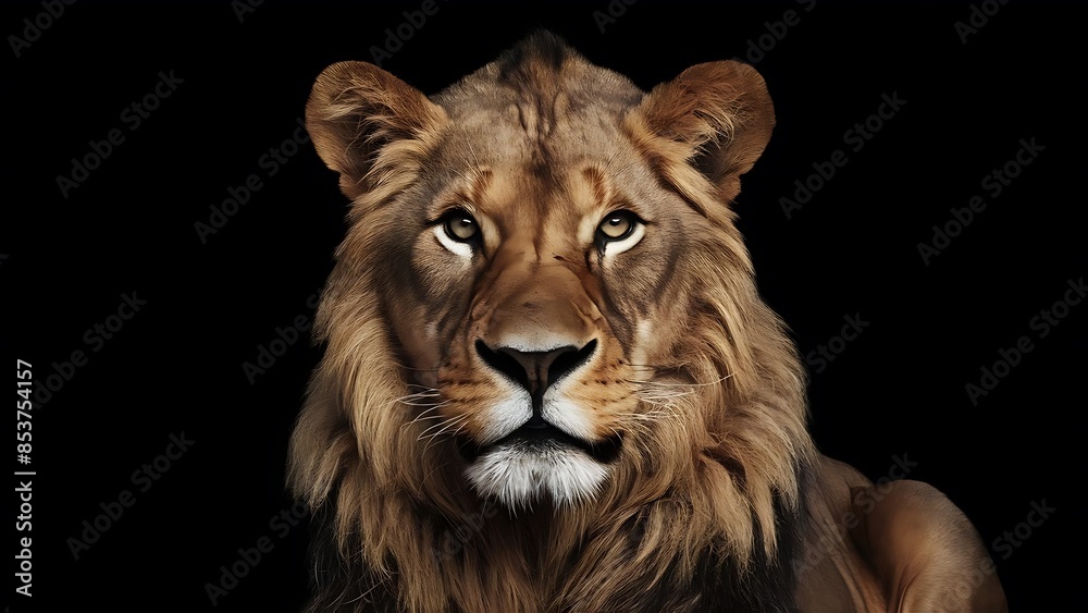 Fototapeta premium Portrait lion on the black Background. (High Quality Wallpaper Wild Photography)