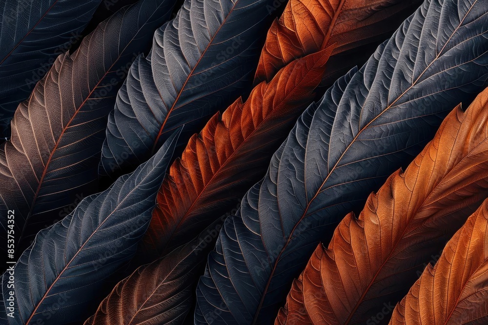Close-up of colorful feathers with vibrant blue and orange hues, showcasing intricate texture and pattern in an abstract composition. Close-up of colorful feathers with vibrant blue and orange hues, showcasing intricate texture and pattern in an abstract composition.