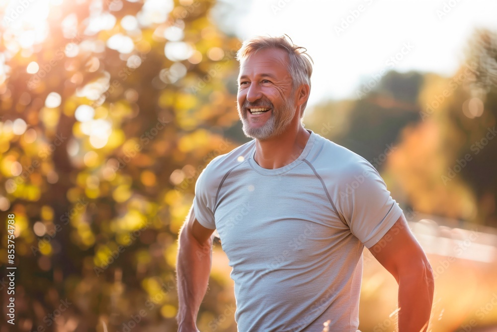 Middle age enjoying outdoors exercise. Runner.Morning time. Outdoors sport Middle age enjoying outdoors exercise. Runner.Morning time. Outdoors sport