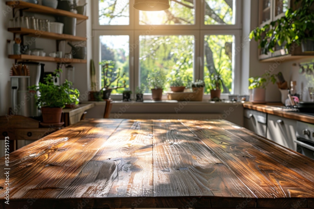 Fototapeta premium Sunny Kitchen with Rustic Wooden Table