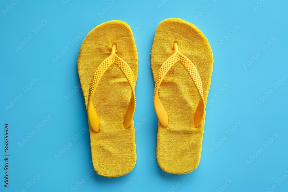 Yellow Flip-Flops on Blue Background Yellow Flip-Flops on Blue Background