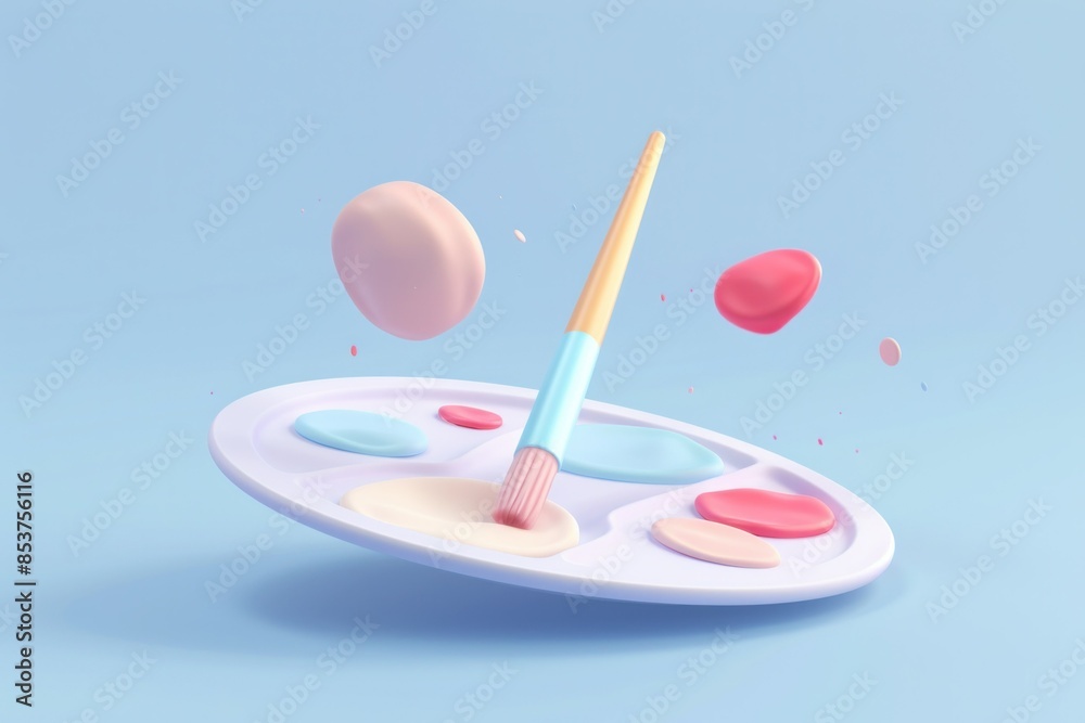 Paintbrush and palette set on blue background for artistic creations and creativity inspiration Paintbrush and palette set on blue background for artistic creations and creativity inspiration