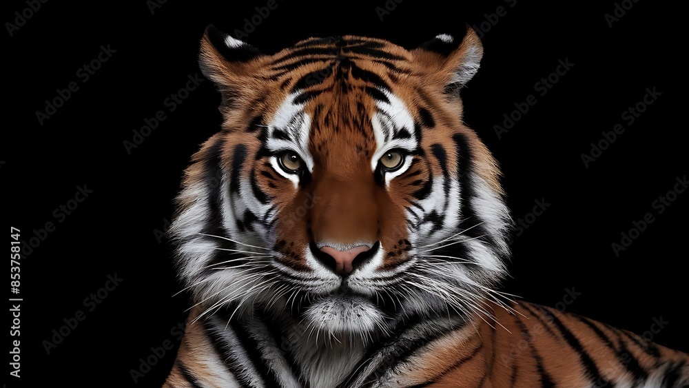 Naklejka premium Portrait of a Tiger with a black background (High Quality Wallpaper Wild Photography)