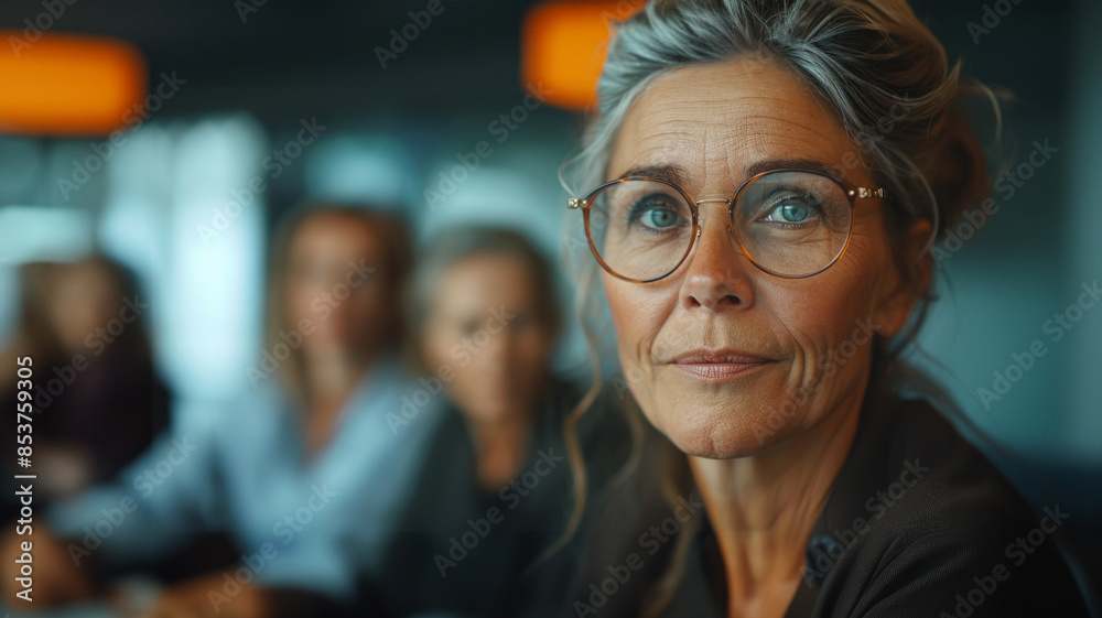 Mature woman in glasses looking at camera. Mature woman in glasses looking at camera.