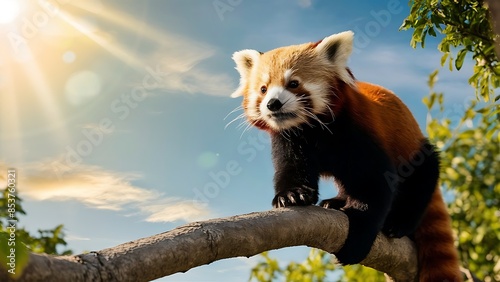 Red panda on a tree on a sunny day (High Quality Wallpaper Wild Photography) photo