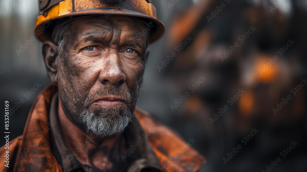A man with a dirty face and a yellow helmet. He looks tired and dirty. metal worker with protective workwear in steel mill, A man with a dirty face and a yellow helmet. He looks tired and dirty. metal worker with protective workwear in steel mill,