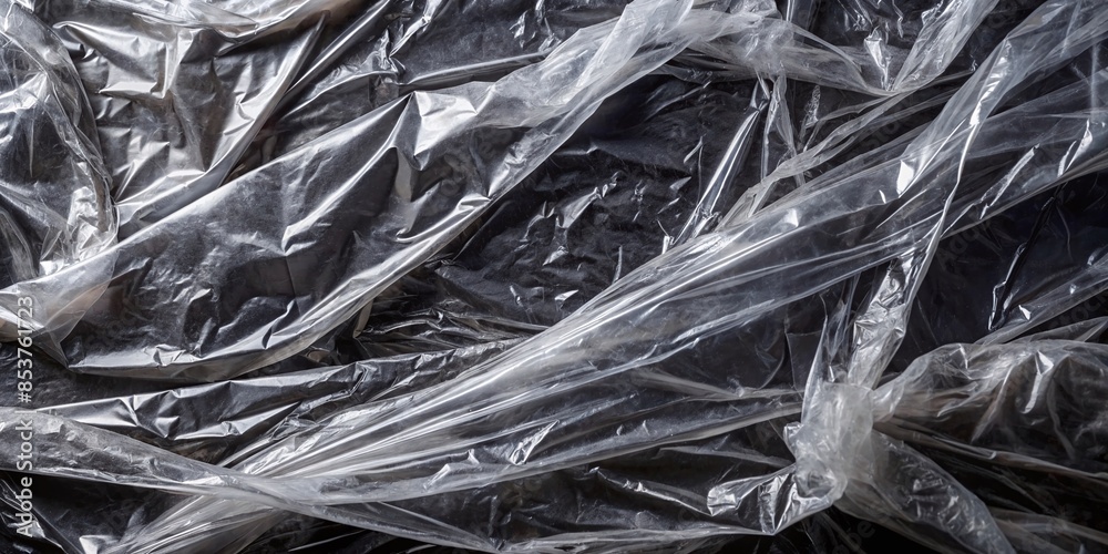 Transparent plastic wrap on the black background. Clean blank texture overlay effect template. Isolated wrinkle surface branding mock-up. Transparent plastic wrap on the black background. Clean blank texture overlay effect template. Isolated wrinkle surface branding mock-up.