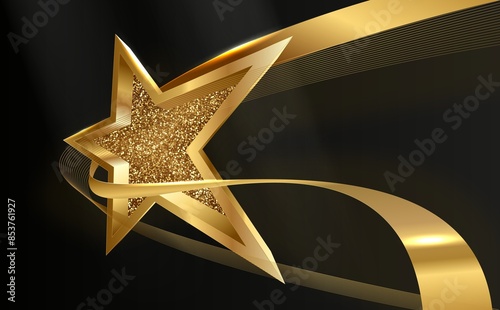 Golden star shape template with light effect
