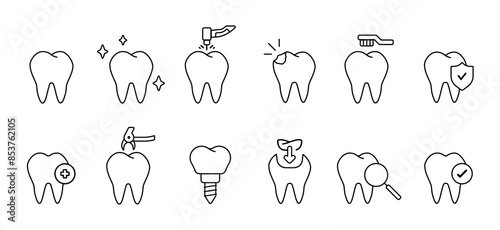 Tooth icon set. Tooth editable stroke icons. Dental clinic symbol. Teeth sign. Vector