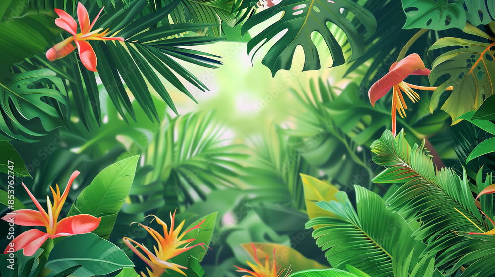 南国の植物柄のタイトル背景 南国の植物柄のタイトル背景
