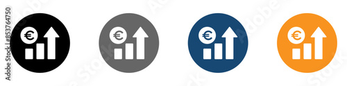 Cost increase vector icons. Euro increase flat vector symbols set