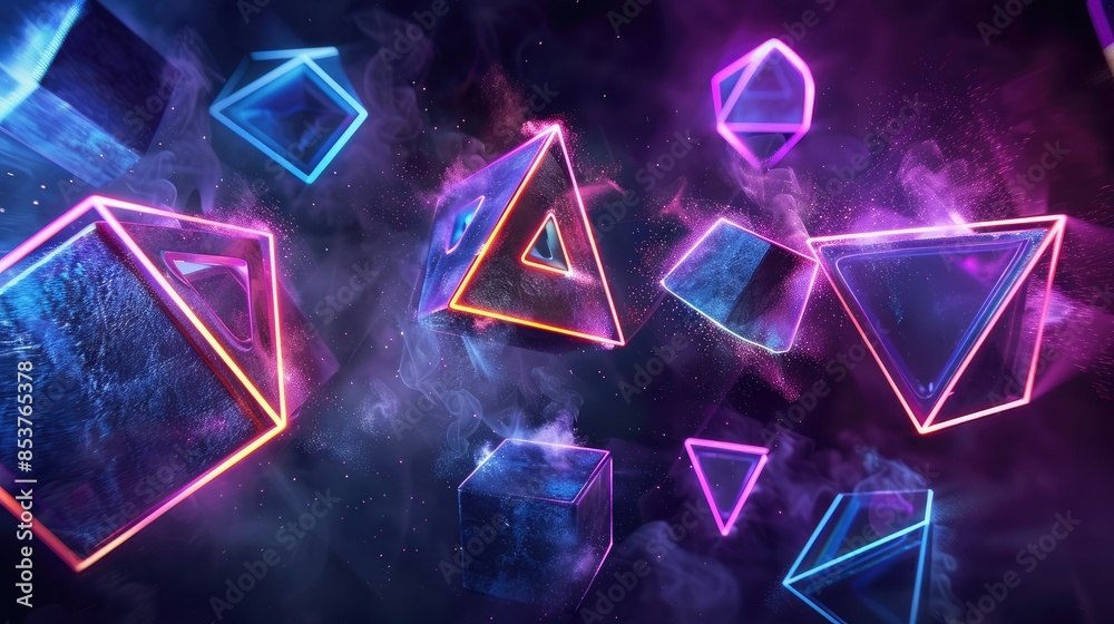 Naklejka premium Glowing geometric shapes in dark backgrounds