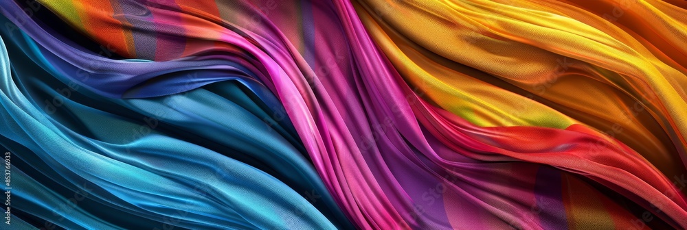 Obraz premium Colorful Textile Background, Vivid Wave Fabric Textured Pattern, Ethnic Wavy Textile, Copy Space