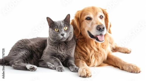 Cat and Dog Together on White Background Generative AI © studio clever