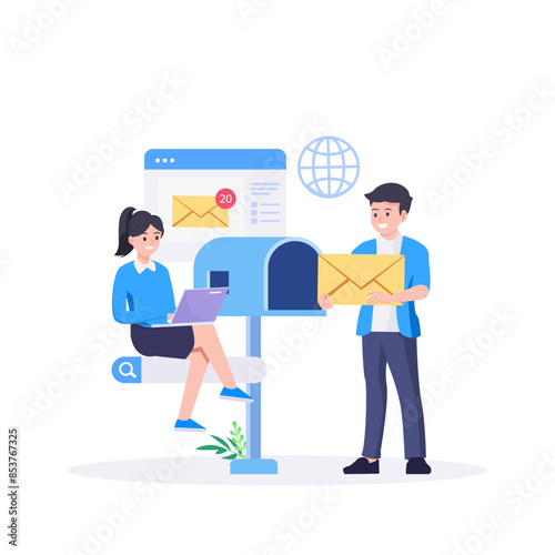 Concept of email marketing, Sending or receiving email.