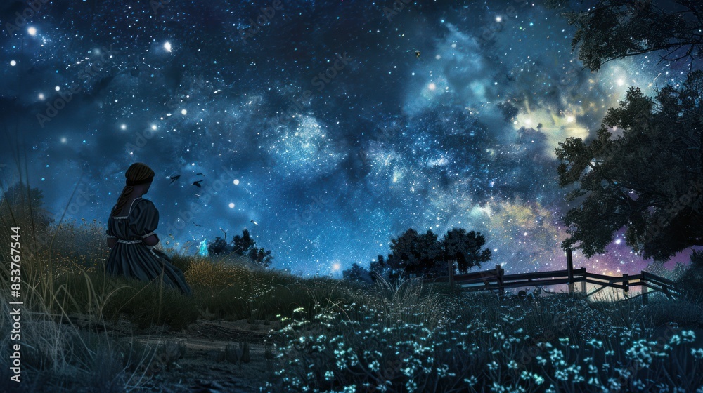 Fototapeta premium digital art of Stargazing victorian twilight lighting 