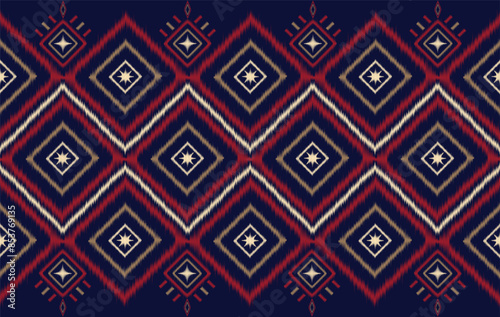 Wallpaper Mural Ikat motifs ethnic fabric seamless pattern blue. traditional ikat ethnic pattern style. Designed for saree, sarong, batik ,carpet ,clothing ,ikat pattern ,fabric ,embroidery ,textile art ,weaving Torontodigital.ca