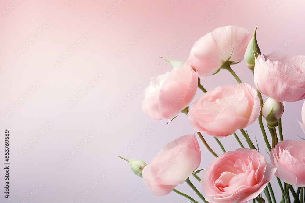 Bouquet of pink flowers on a pink background with copy space. Generative Ai Bouquet of pink flowers on a pink background with copy space. Generative Ai