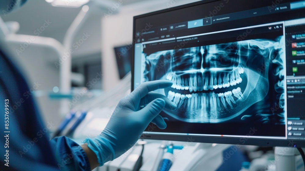 Dentist analyze x-ray of a patient’s mouth