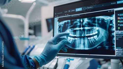 Obraz na płótnie Dentist analyze x-ray of a patient’s mouth w salonie