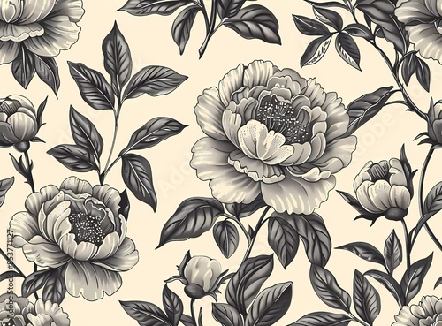 Wallpaper Mural Line illustration of an exotic garden full of beautiful flowers, leaves and plants on a white background in monochrome style, Torontodigital.ca