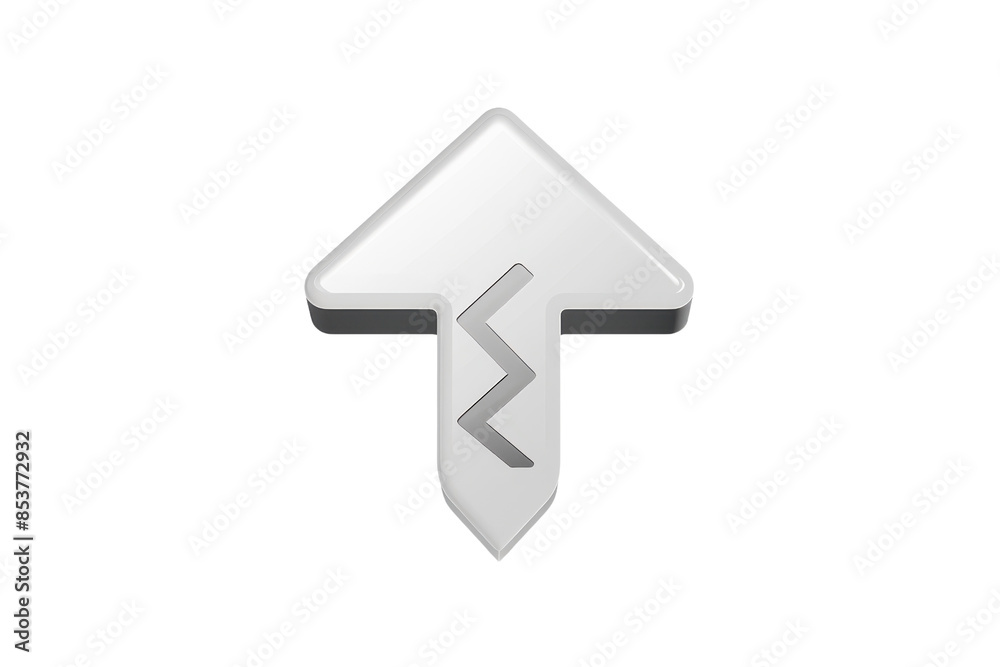 3D metallic upward arrow with a unique zigzag cutout design, isolated on a transparent background. symbolizing progress and direction. 3D metallic upward arrow with a unique zigzag cutout design, isolated on a transparent background. symbolizing progress and direction.