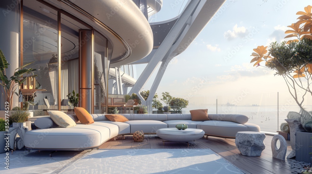 A large white house with a balcony overlooking the ocean A large white house with a balcony overlooking the ocean