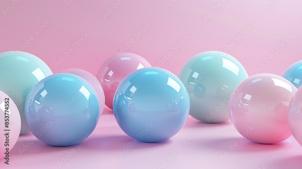 A row of colorful balls on a pink background A row of colorful balls on a pink background